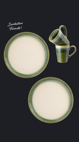 Set Cadou Ceramică Infinity Green (2 Farfurii Mari 25cm, 2 Cãni 300ml) Exceptional [2]