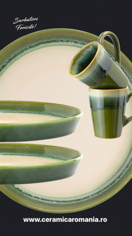 Set Cadou Ceramică Infinity Green (2 Farfurii Mari 25cm, 2 Cãni 300ml) Exceptional [5]