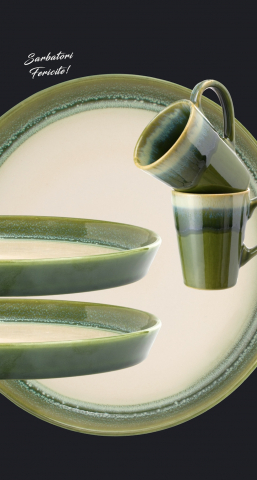 Set Cadou Ceramică Infinity Green (2 Farfurii Mari 25cm, 2 Cãni 300ml) Exceptional [1]