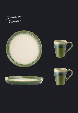 Set Cadou Ceramică Infinity Green (2 Farfurii Mari 25cm, 2 Cãni 300ml) Exceptional [9]