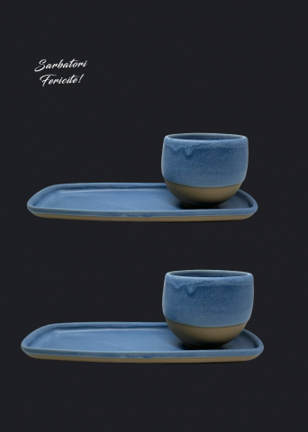 Set Cadou Heritage Albastru Oslo Cafea (2 Pahare Heritage 300ml + 2 Platouri Heritage lungime 22,5cm, lățime 10cm) [1]