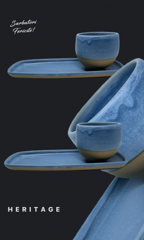 Set Cadou Heritage Albastru Oslo Cafea (2 Pahare Heritage 300ml + 2 Platouri Heritage lungime 22,5cm, lățime 10cm) [0]