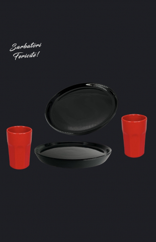 Set Cadou Vulcano Sãrbãtori 4 piese ( 2 Farfurii Vulcano 20 cm, 2 Pahare Rosii 330ml)