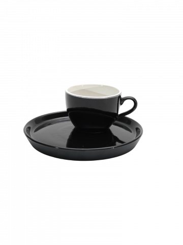 Căni & Cești - Set Cafea Ceașcă și Farfurie Vulcano Duo negru lucios (farfurie 20cm, ceașcă 250ml)