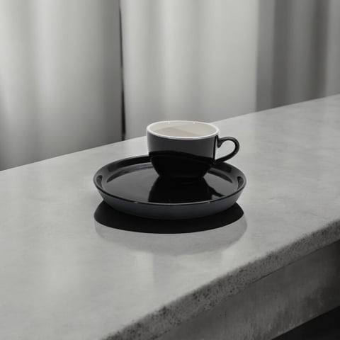 Set Cafea Ceașcă și Farfurie Vulcano Duo negru lucios (farfurie 20cm, ceașcă 250ml) [2]