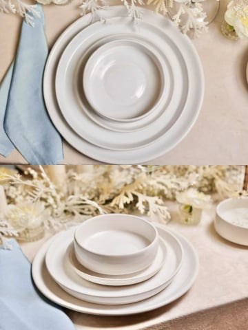 Black Friday 2025 - Set Evenimente Casablanca 4 piese ( 1 Platou, 1 Farfurie Mare, 1 Farfurie Desert, 1 Bol )