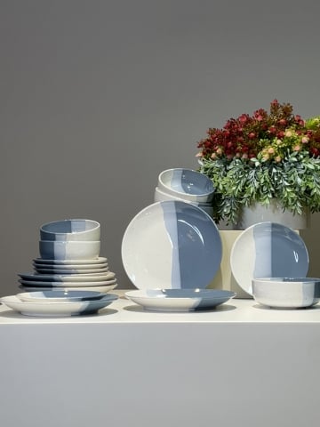 OUTLET -60% - Set Farfurii 3 piese Artizan Albastru Indigo Pal (1 Farfurie 26cm, 1 Farfurie 20cm, 1 Bol 450ml) produs glazurat manual