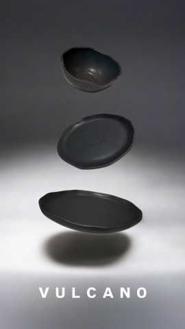 Set Farfurii NOVUM Vulcano 3 piese Negru Mat Carbon (1 Farfurie 26cm, 1 Farfurie 20cm, 1 Bol 480ml) Glazurat Manual [2]
