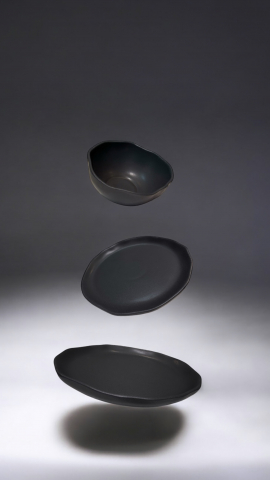 Set Farfurii NOVUM Vulcano 3 piese Negru Mat Carbon (1 Farfurie 26cm, 1 Farfurie 20cm, 1 Bol 480ml) Glazurat Manual [4]
