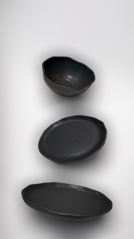 Set Farfurii NOVUM Vulcano 3 piese Negru Mat Carbon (1 Farfurie 26cm, 1 Farfurie 20cm, 1 Bol 480ml) Glazurat Manual [6]