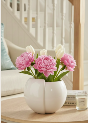 Obiecte Decorative - Vazã sau Ghiveci Alb Duo (17cm diametru, 14cm inaltime)