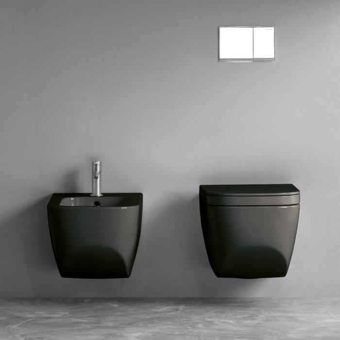 Set vas WC suspendat Hatria, Next, cu capac, rimless, negru mat [3]