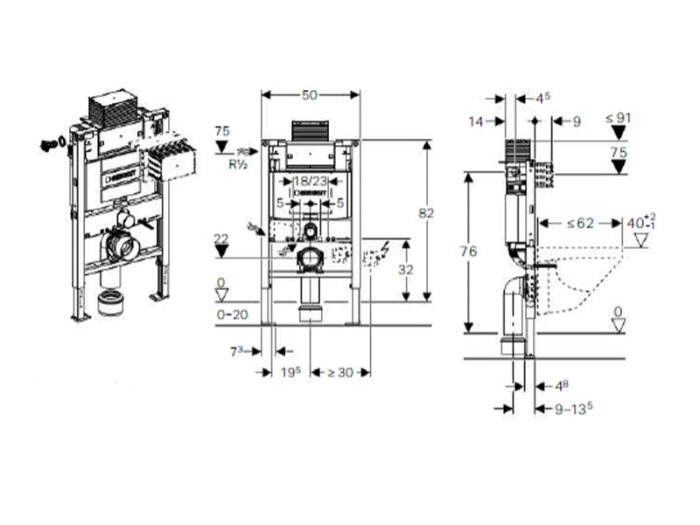 Rama Geberit, Duofix, pentru WC suspendat, 82 cm, cu rezervor Omega 12 cm [2]