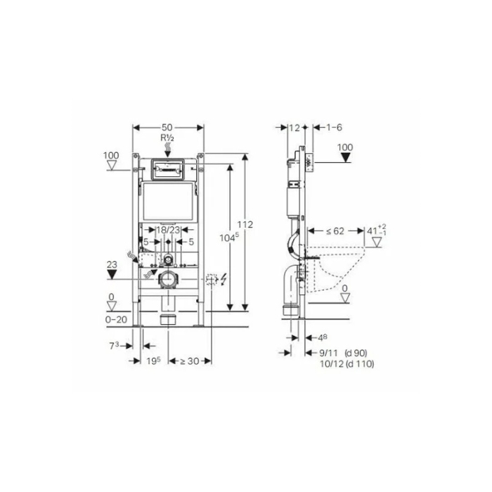 Set rezervor incastrat Geberit, Duofix, cu set fixare si clapeta cromat lucios, Delta 20, pentru vas WC suspendat [2]