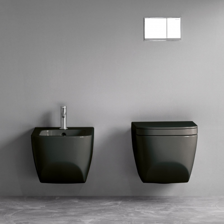 Set vas WC suspendat Hatria, Next, cu capac, rimless, negru mat [2]