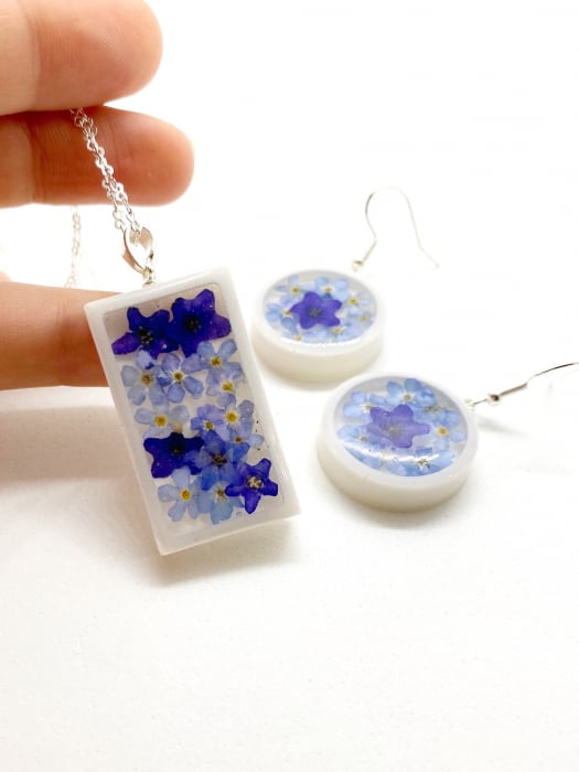 Set de bijuterii cu flori albastre - Set bijuterii handmade [4]