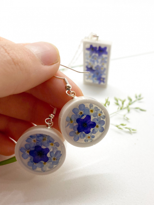 Set de bijuterii cu flori albastre - Set bijuterii handmade [6]