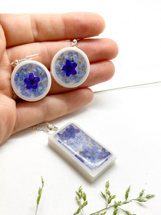 Set de bijuterii cu flori albastre - Set bijuterii handmade [2]