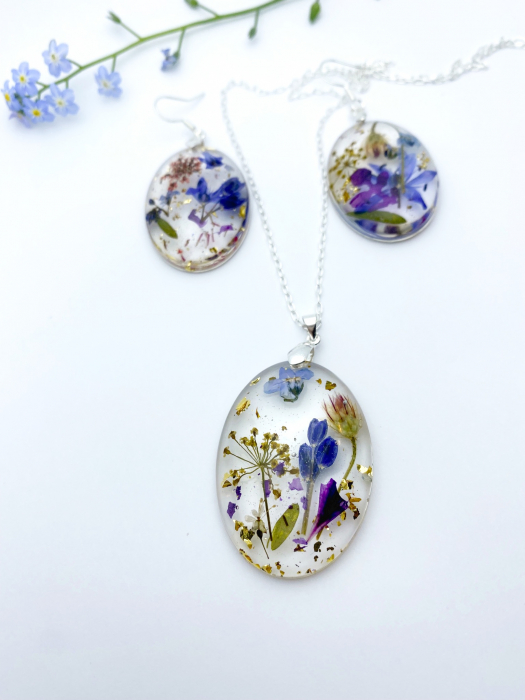 Set de bijuterii din argint cu flori colorate - Set bijuterii handmade [4]