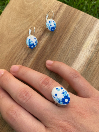 Inel reglabil cu flori albastre - Inel handmade [0]