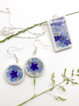 Set de bijuterii cu flori albastre - Set bijuterii handmade [7]