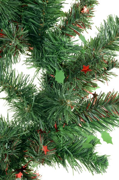 Coronita de Craciun verde cu frunze verzi si stele rosii 45 cm [2]