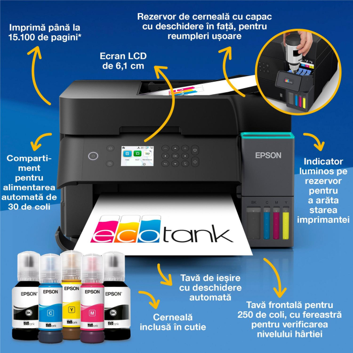 EcoTank L6370 - Multifuncțional A4 cu Wi-Fi și imprimantă cu rezervor de cerneală AirPrint cu ADF, funcții de imprimare față-verso, scanare și copiere (Inlocuieste imprimanta L6270) [2]