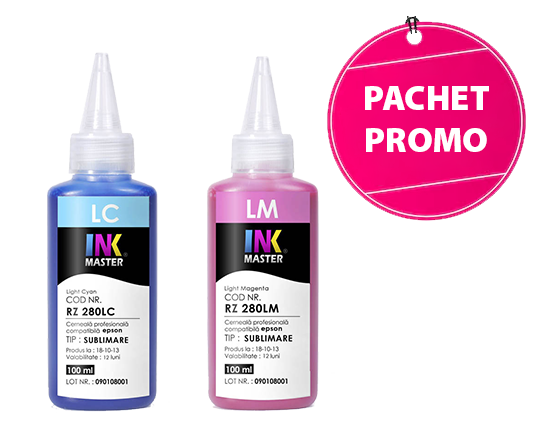 Pachet Promo - cerneala profesionala Inkmaster compatibila Epson - SUBLIMARE, Light Cyan, RZ280LC  + Light Magenta, RZ280LM [1]