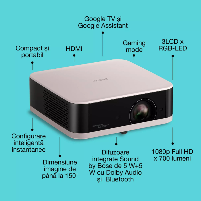 Videoproiector  Epson Lifestudio Pop EF-61R în culoarea cuarț roz, proiector inteligent portabil, Sound by Bose, Google TV, Full HD, utilizare în interior/exterior, garanție de 5 ani* [2]