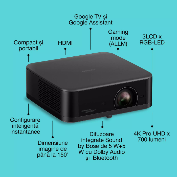 Videoproiector  Epson Lifestudio Pop Plus EF-62B, proiector inteligent portabil, Sound by Bose, Google TV, 4K Pro UHD, utilizare în interior/exterior, garanție de 5 ani* [2]