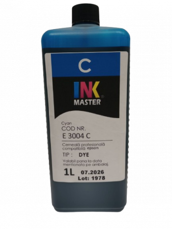CERNEALA - Cerneala profesionala Inkmaster E3004C, CYAN, 1 LITRU, compatibila Epson L100, L110, L120, L130, L200, L210, L220, L300, L310, L355,L365, L382 L386, L486, L455, L565, L3050, L3060, L3070, WF-7610, WF-