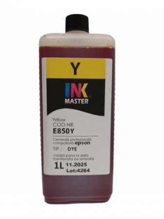 DYE - Cerneala profesionala Inkmaster E850Y, Yellow, 1 Litru, compatibila Epson L800, L805, L810, L850,  L8050, L18050, L1800, 1500W, P50