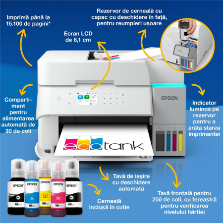 EcoTank L6376 - Multifuncțional A4 cu Wi-Fi și imprimantă cu rezervor de cerneală AirPrint cu ADF, funcții de imprimare față-verso, scanare și copiere (Inlocuieste imprimanta L6276) [2]