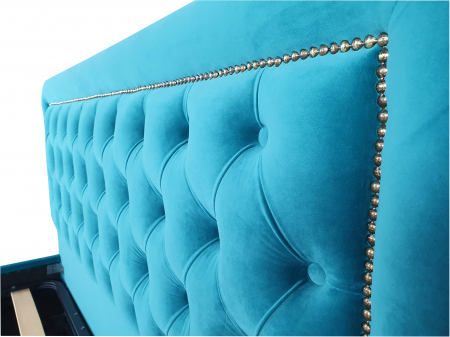 Pat tapitat Ramya,180x200cm,somiera metalica rabatabila,spatiu depozitare,turcoaz 259 [1]