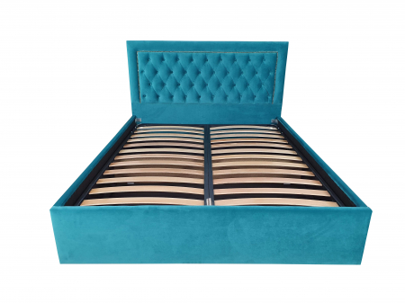 Pat tapitat Ramya,180x200cm,somiera metalica rabatabila,spatiu depozitare,turcoaz 259 [3]