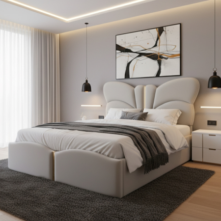 Paturi Copii - Pat tapitat Fluture cu spatiu pentru depozitare, 160x200