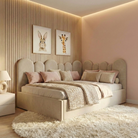 Paturi - Pat tapitat Kaya cu spatiu pentru depozitare, 160x200