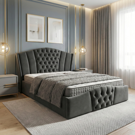 Paturi - Pat tapitat Majestic cu spatiu pentru depozitare, 160x200