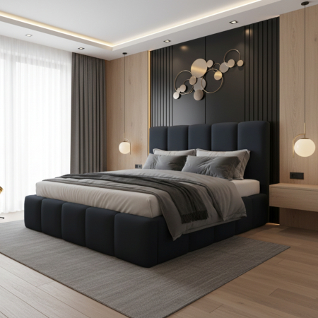 Pat tapitat Nexia ,160x200cm,somiera metalica rabatabila,spatiu depozitare,gri