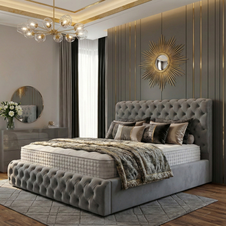 Paturi - Pat tapitat Ruby cu spatiu pentru depozitare, 160x200