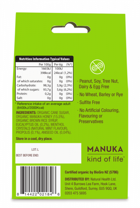 BOMBOANE (DROPSURI) ECOLOGICE CU MIERE DE MANUKA, EUCALIPT SI PROPOLIS 120G [2]