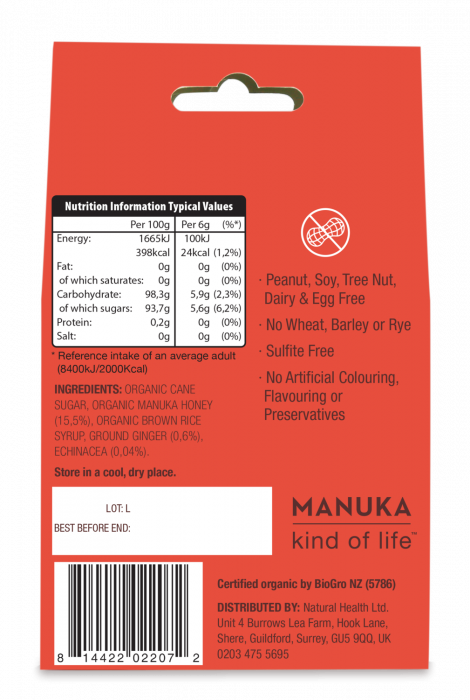 BOMBOANE (DROPSURI) ECOLOGICE CU MIERE DE MANUKA, GHIMBIR SI ECHINACEA 120G [2]
