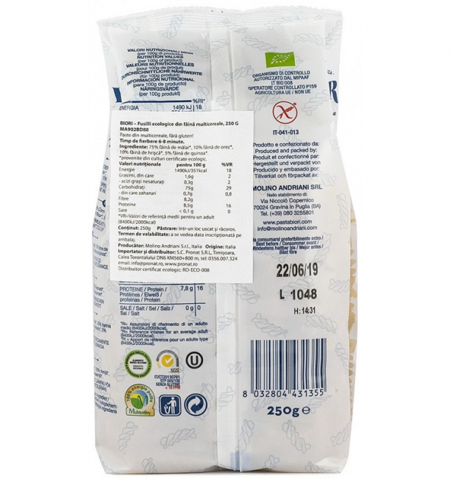 Paste Fusili Din Multicereale BIO - Biori 250g [2]