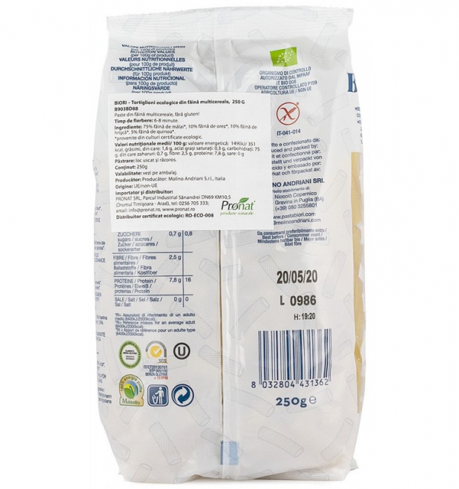 Paste Tortiglioni Din Multicereale BIO - Biori 250g [2]