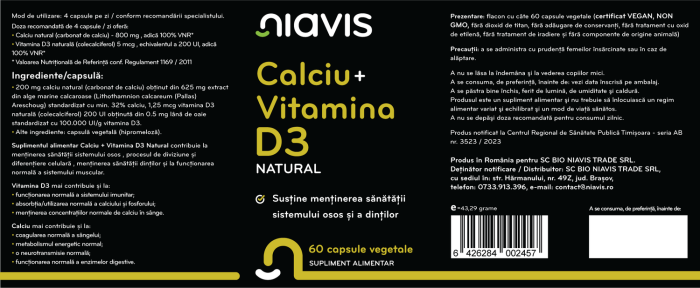 Calciu + Vitamina D3 Natural 60 cps [2]