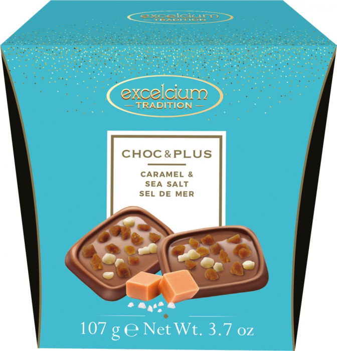 Choc&Plus - Ciocolată Cu Lapte Cu Bucati De Caramel Si Sare De Mare 107g [1]