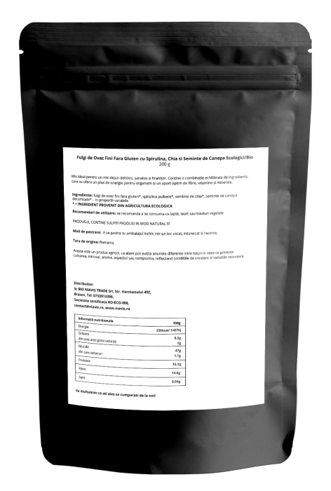 Fulgi de Ovaz Fini Fara Gluten cu Spirulina, Chia si Seminte de Canepa EcologiciBio 200g [2]