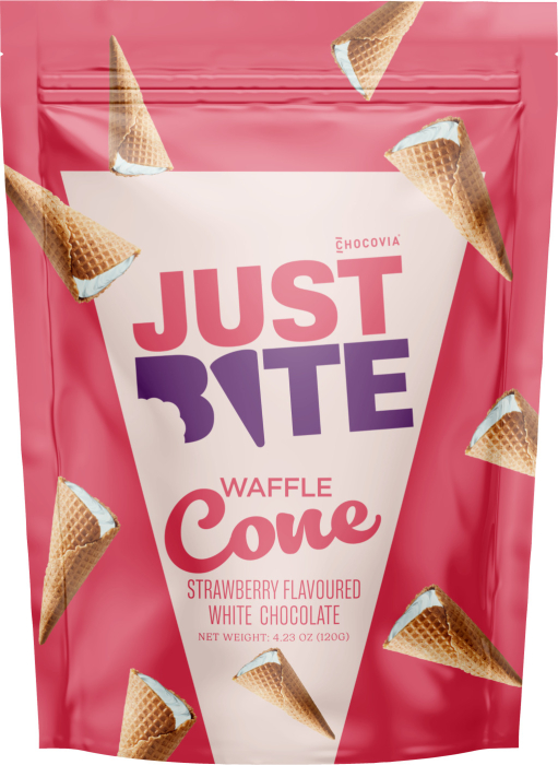 Just Bite - Mini Cornete Cu Ciocolata Alba Si Capsuni 120g [1]