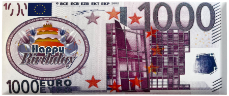 Alimente - "Bancnota 1000 Euro "La Multi Ani" " De Ciocolata Cu Lapte 60g