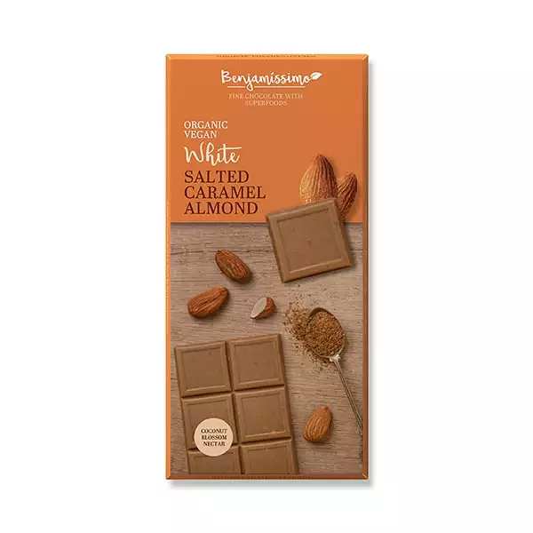 Ciocolata - Ciocolata Alba Cu Caramel Sarat Si Migdale Bio 70g